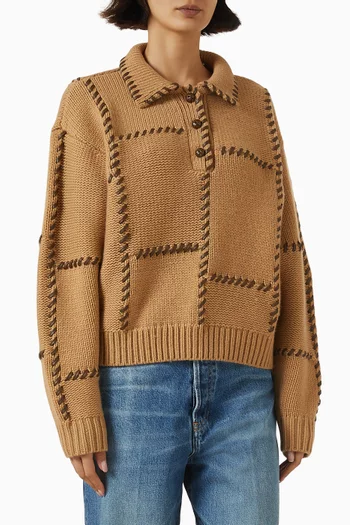 Leather-stitch Sweater in Wool Blend