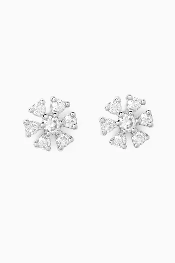Dandelion Flower Diamond Stud Earrings in 18kt White Gold
