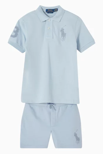 شورت رياضي برباط تضييق وشعار لاعب البولو على الحصان 