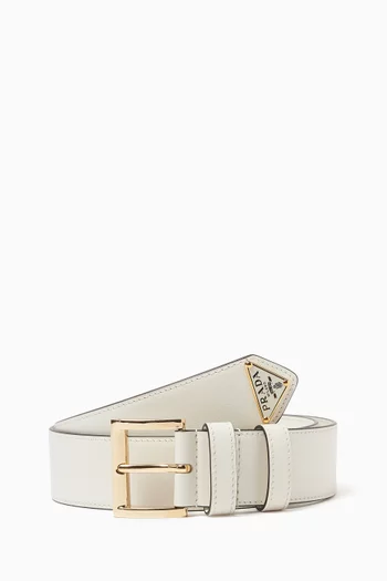 Enamel-logo Belt in Leather