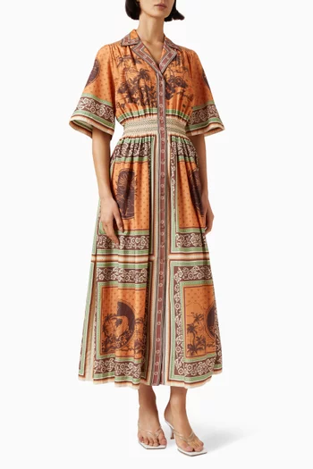 Alberta Smocked Shirtdress in Cotton Blend