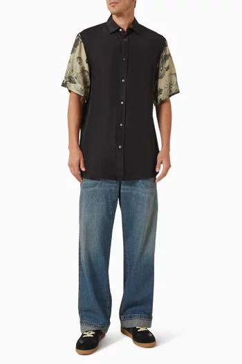 Floral-sleeve Shirt in Silk