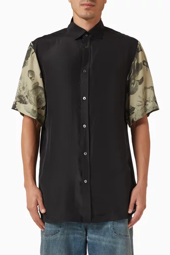 Floral-sleeve Shirt in Silk