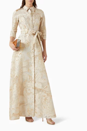 Metallic Burn-out Shirtwaist Gown in Jacquard