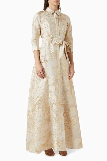 Metallic Burn-out Shirtwaist Gown in Jacquard
