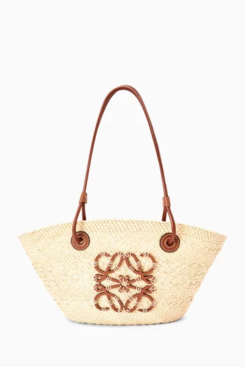 Small Anagram Basket Bag in Iraca Palm & Calfskin