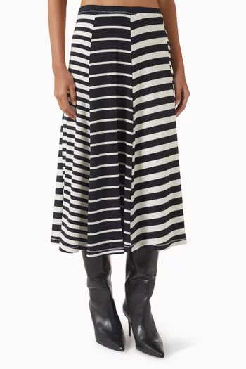 Knit Mixed Stripe Midi Skirt