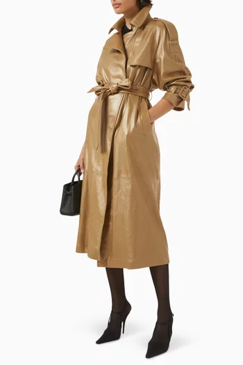 Claudia Belted Trench Coat in Lambskin Leather