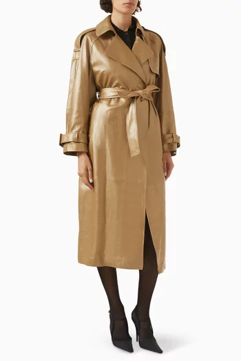 Claudia Belted Trench Coat in Lambskin Leather