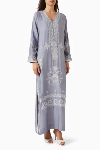 قفطان مزين بتطريزات قطن وحرير