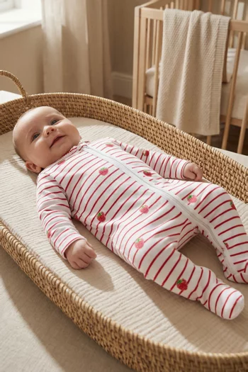 Raspberry Stripe Sleepsuit in Bamboo & Cotton