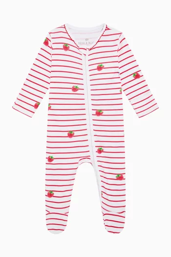Raspberry Stripe Sleepsuit in Bamboo & Cotton