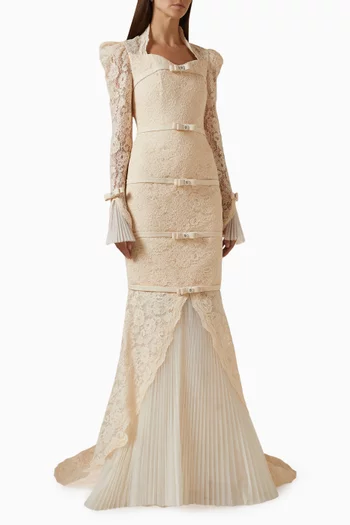 فستان سهرة ماجيستي كريب مطاطي ودانتيل