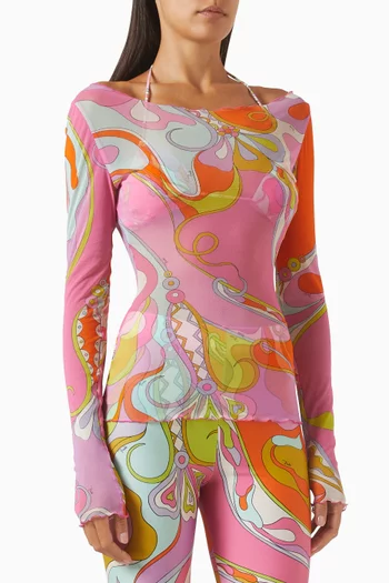 Orchidee-print Top in Tulle
