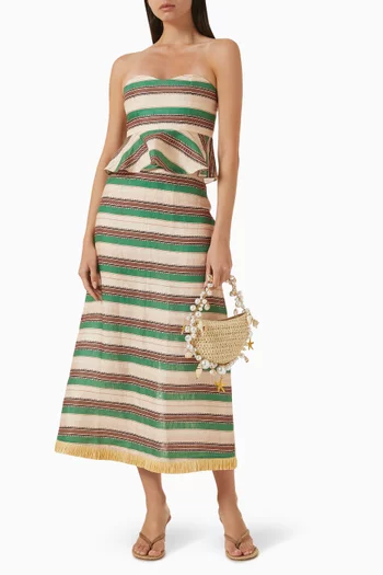 Artisanal Striped Midi Skirt in Linen