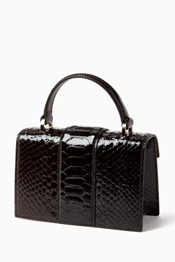 AUDREY MINI 82 TOP HANDLE MINI SQUARED BAG IN EMBOSSED LEATHER AND PATENT LEATHER WITH CREST BUCKLE ON FLAP:DARK BROWN:One Size|219500842