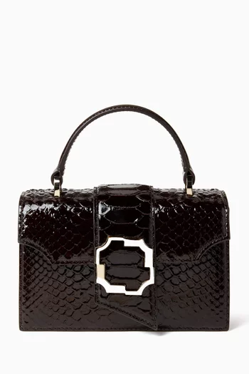 AUDREY MINI 82 TOP HANDLE MINI SQUARED BAG IN EMBOSSED LEATHER AND PATENT LEATHER WITH CREST BUCKLE ON FLAP:DARK BROWN:One Size|219500842