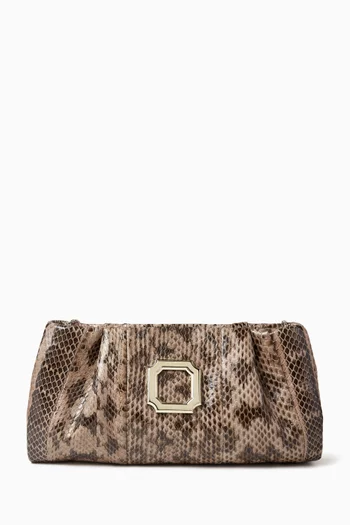 VITTORIA 35 SMALL CLUTCH BAG IN PYTHON ELAPHE LEATHER WITH MAGNETIC-FASTENING AND CREST BUCKLE:Brown    :One Size|219500849