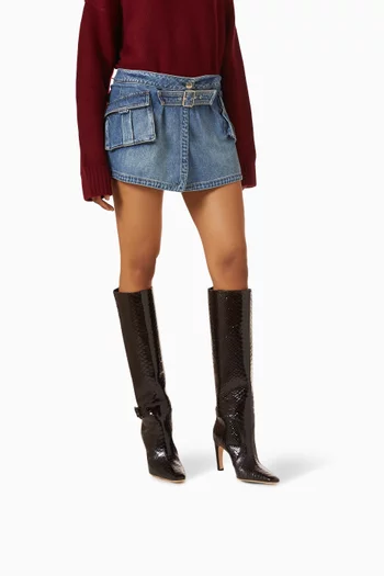 Raven 90 Knee Boots in Python-embossed Leather