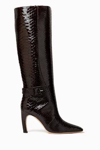 Raven 90 Knee Boots in Python-embossed Leather