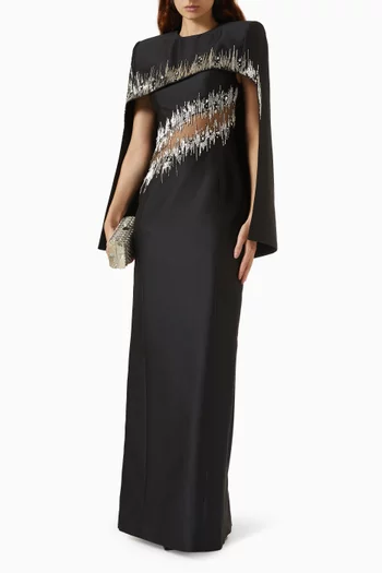 Embellished-trim Cape Neckline Maxi Dress