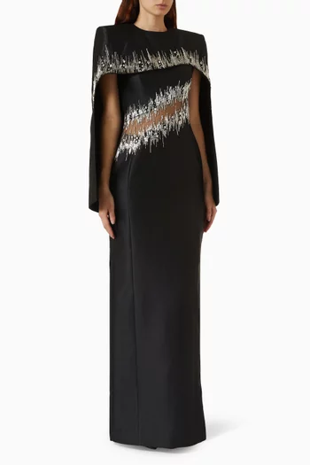 Embellished-trim Cape Neckline Maxi Dress
