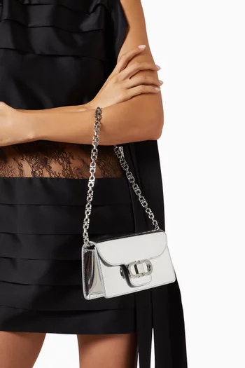 Double Gancio Chain Shoulder Bag in Metallic Leather
