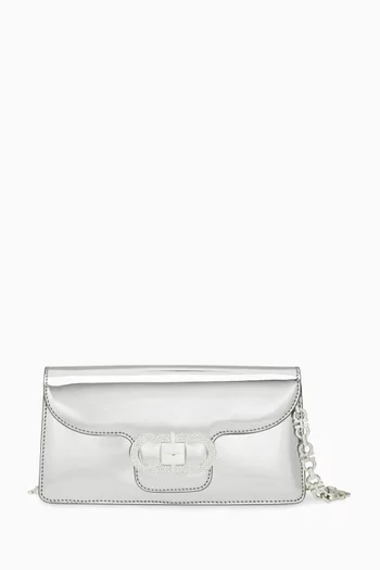 Double Gancio Chain Shoulder Bag in Metallic Leather
