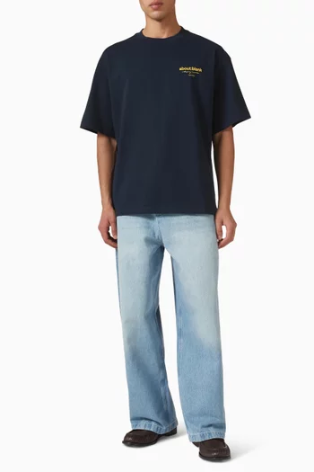 Wide Leg Denim Jeans in Cotton