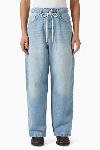 Wide Leg Denim Jeans in Cotton