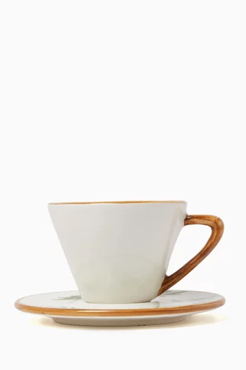 Palm Tea Cup & Saucer Set in Hand-Painted Ceramic
