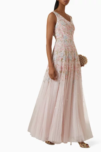Versailles Ditsy Cowl-neck Gown in Tulle