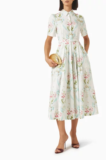 Floral Ribbon Ballerina Dress in Cotton