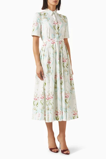 Floral Ribbon Ballerina Dress in Cotton