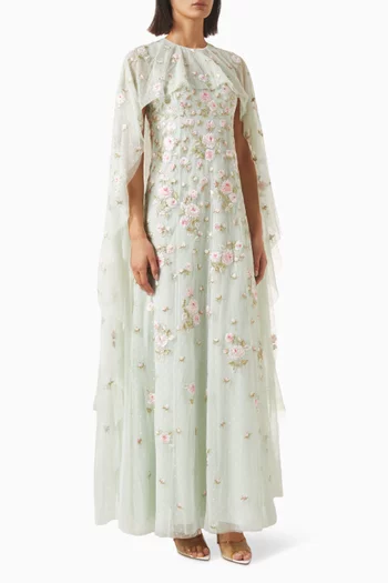 Rose Bloom Cape Gown