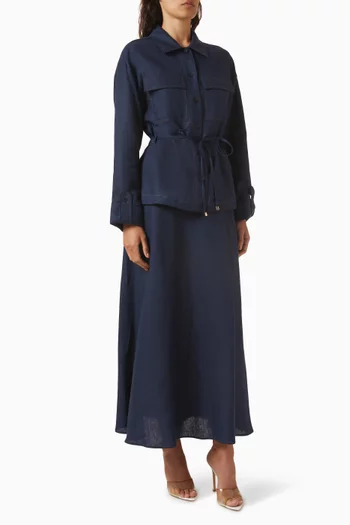 طقم بلوزة وتنورة كتان
