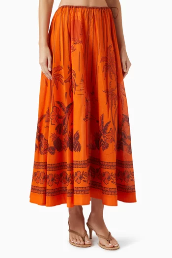 Boathouse Island Print Skirt in Cotton Voile