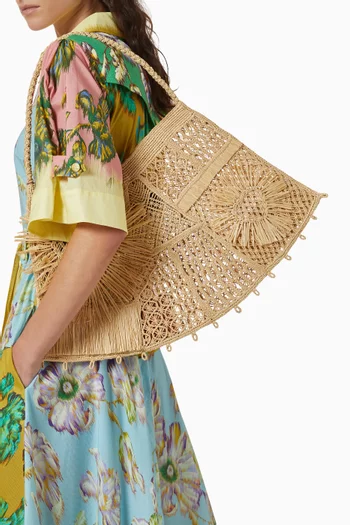Maxi Macrame Crescent Tote Bag in Raffia