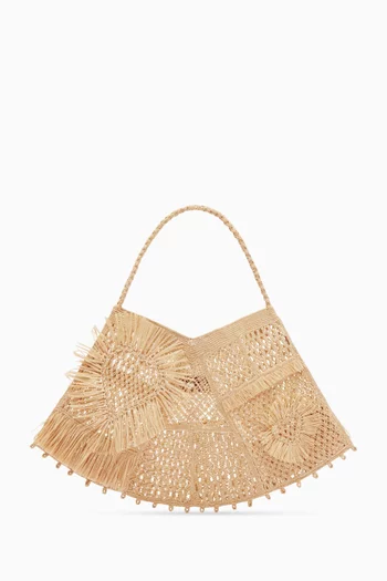 Maxi Macrame Crescent Tote Bag in Raffia