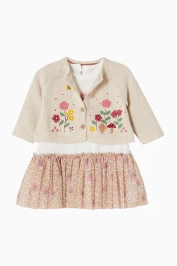Floral Embroidered Cardigan in Cotton & Wool