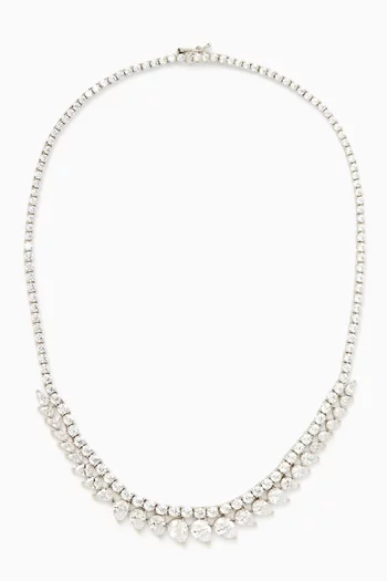 Round CZ Tennis Necklace with Slanted Pears in Rhodium-plated Brass