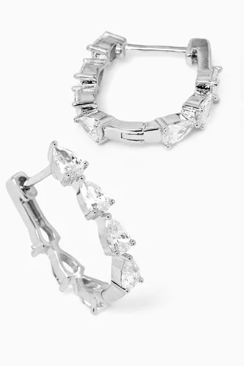 Pear CZ Latch Back Midi Hoops in Rhodium-plated Brass