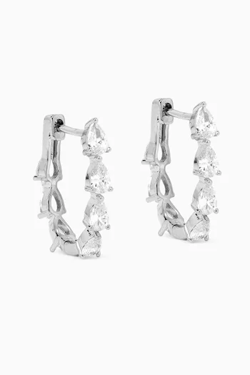 Pear CZ Latch Back Midi Hoops in Rhodium-plated Brass