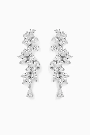 Multi Shape Statement Cluster Drop Earrings in Rhodium-plated Brass