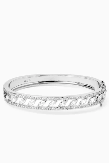 Marquis Pavé CZ Hinged Bangle in Rhodium-plated Brass