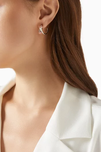 Cleo Diamond &  Pink Quartzite Open Hoop Earrings in 18kt White Gold