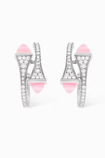 Cleo Diamond &  Pink Quartzite Open Hoop Earrings in 18kt White Gold