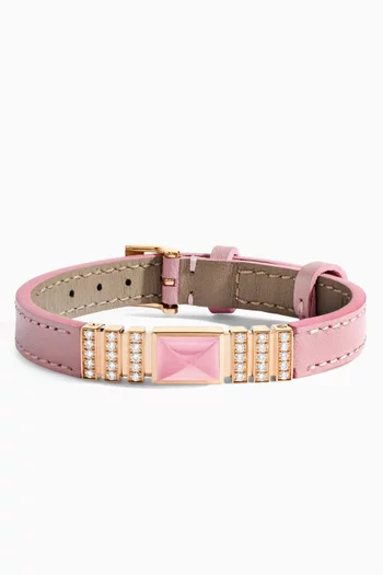 Unii Pink Quartz & Diamond Bracelet in Leather