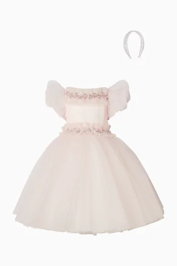 Puff-sleeves Ruched Dress in Tulle