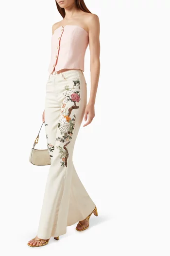 Beautiful Embroidered Bell-bottom Jeans in Denim